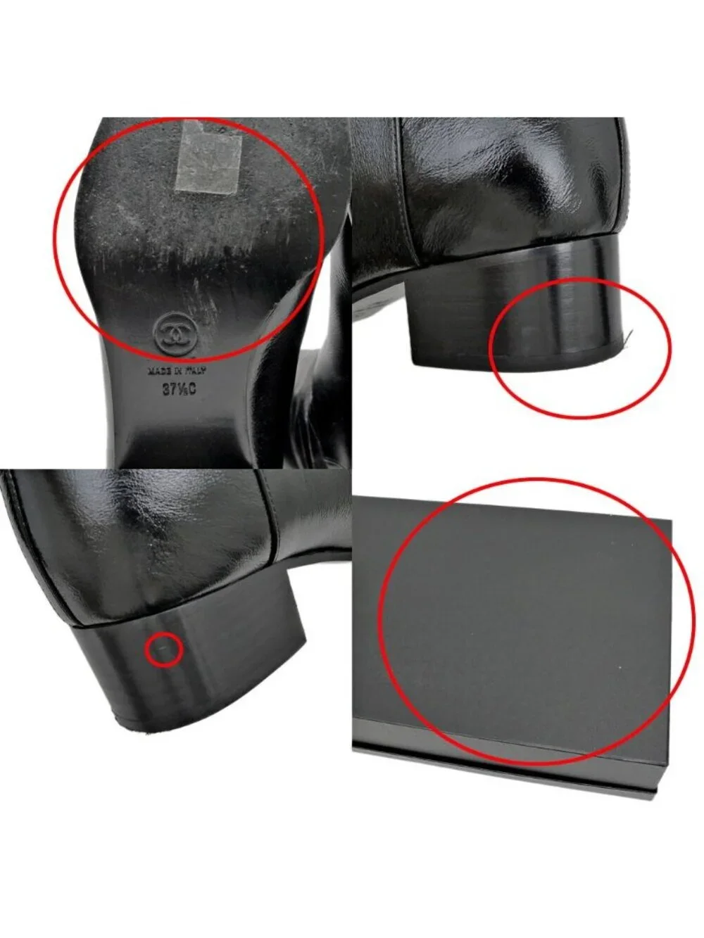 Chanel Long Boots 37.5 Black Shiny Calfskin CC Logo